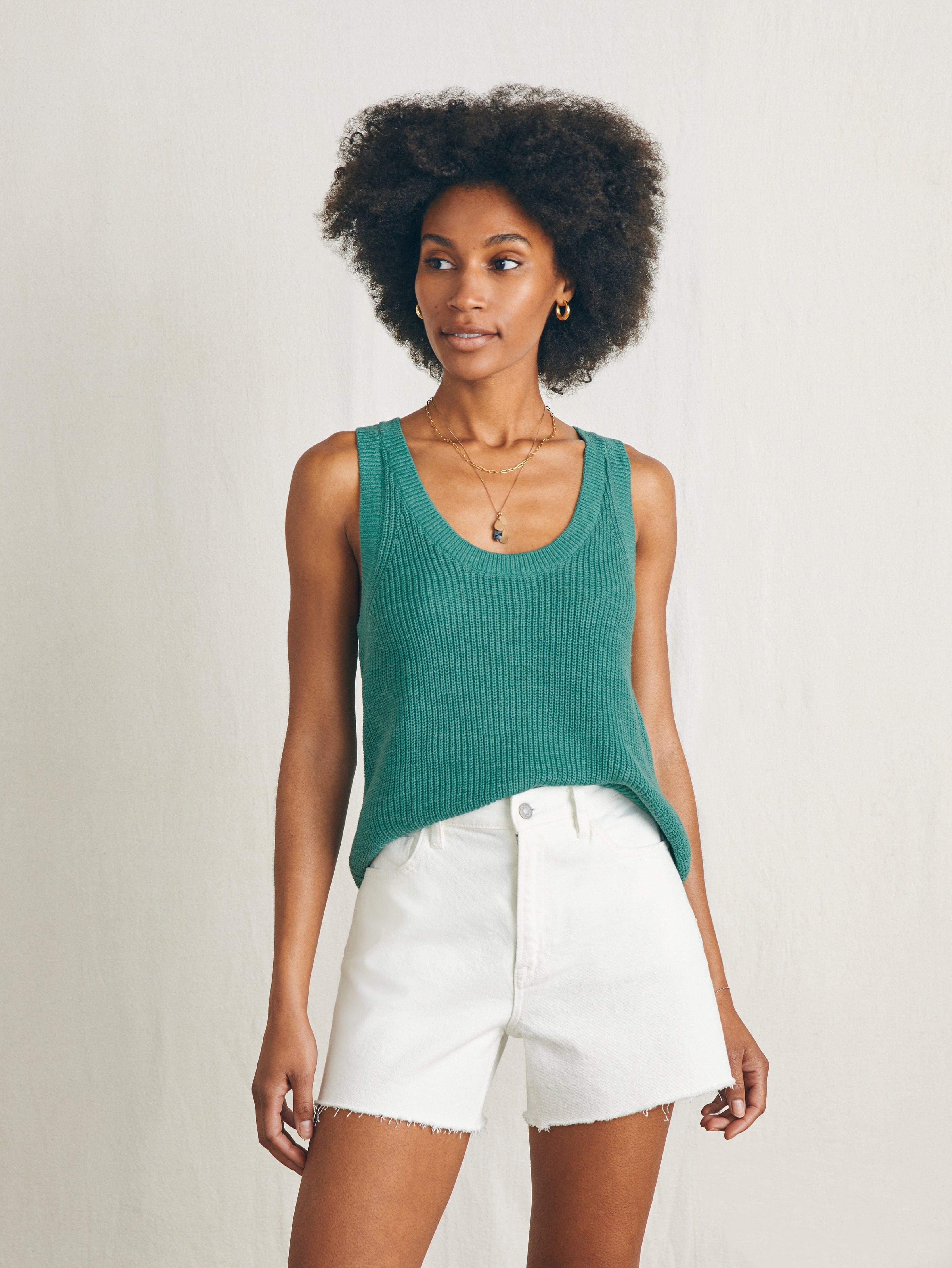 Miramar Linen Scoop Neck Tank - Bottle Green Female Product Image