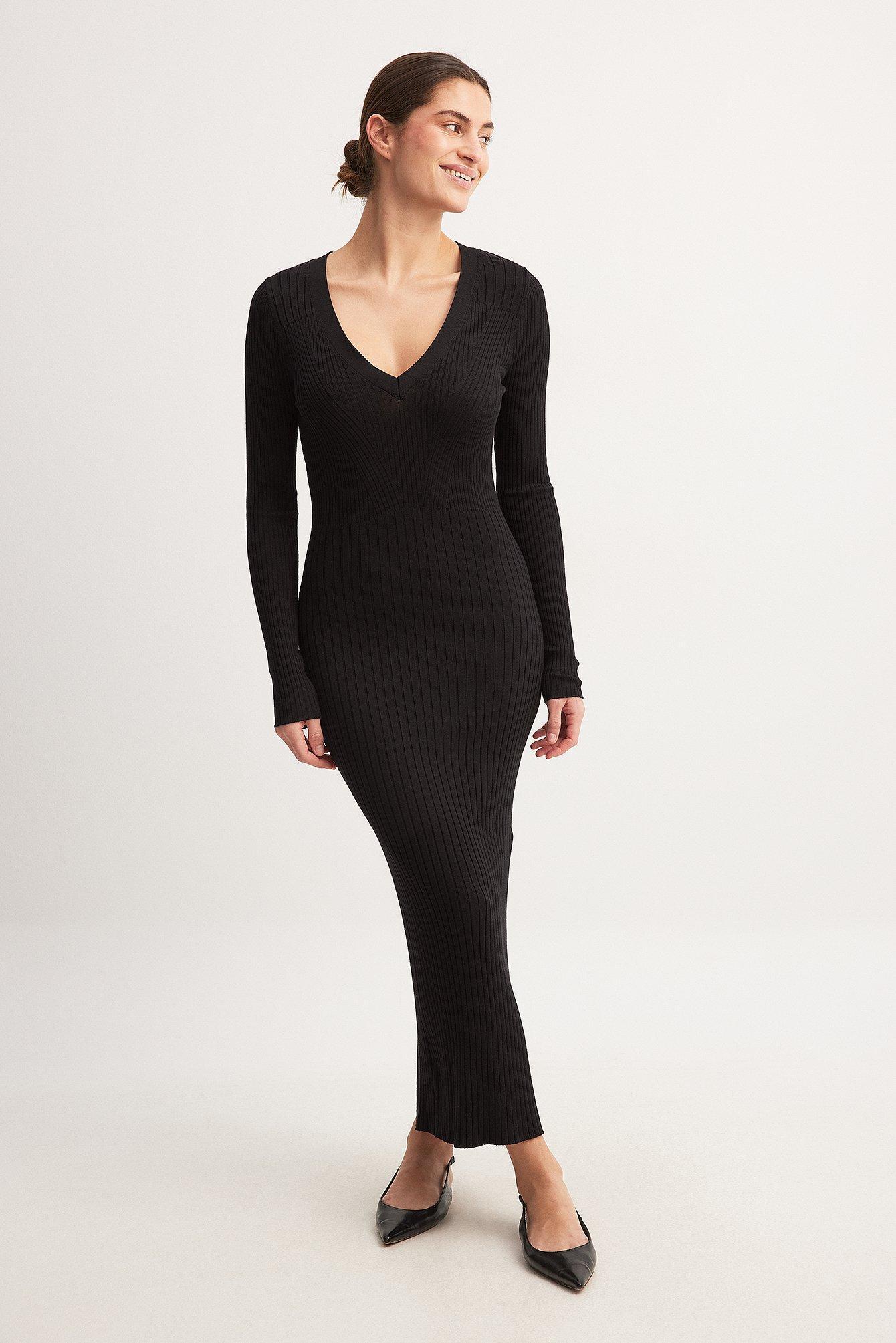 Knitted V-Neck Midi Dress Product Image