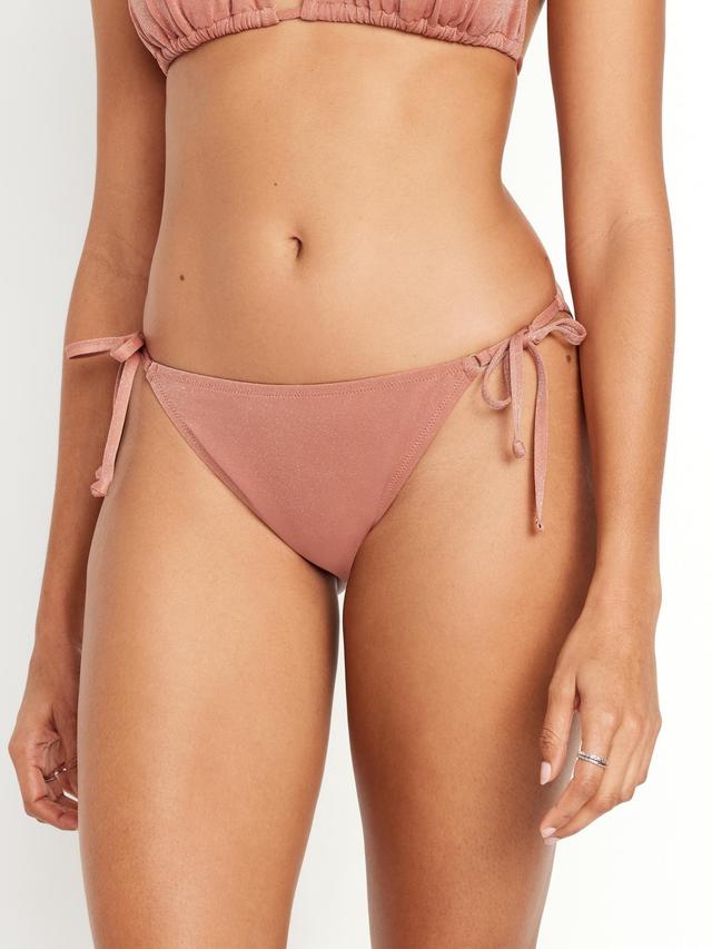 Mid-Rise Side-Tie Shine String Bikini Swim Bottoms Product Image