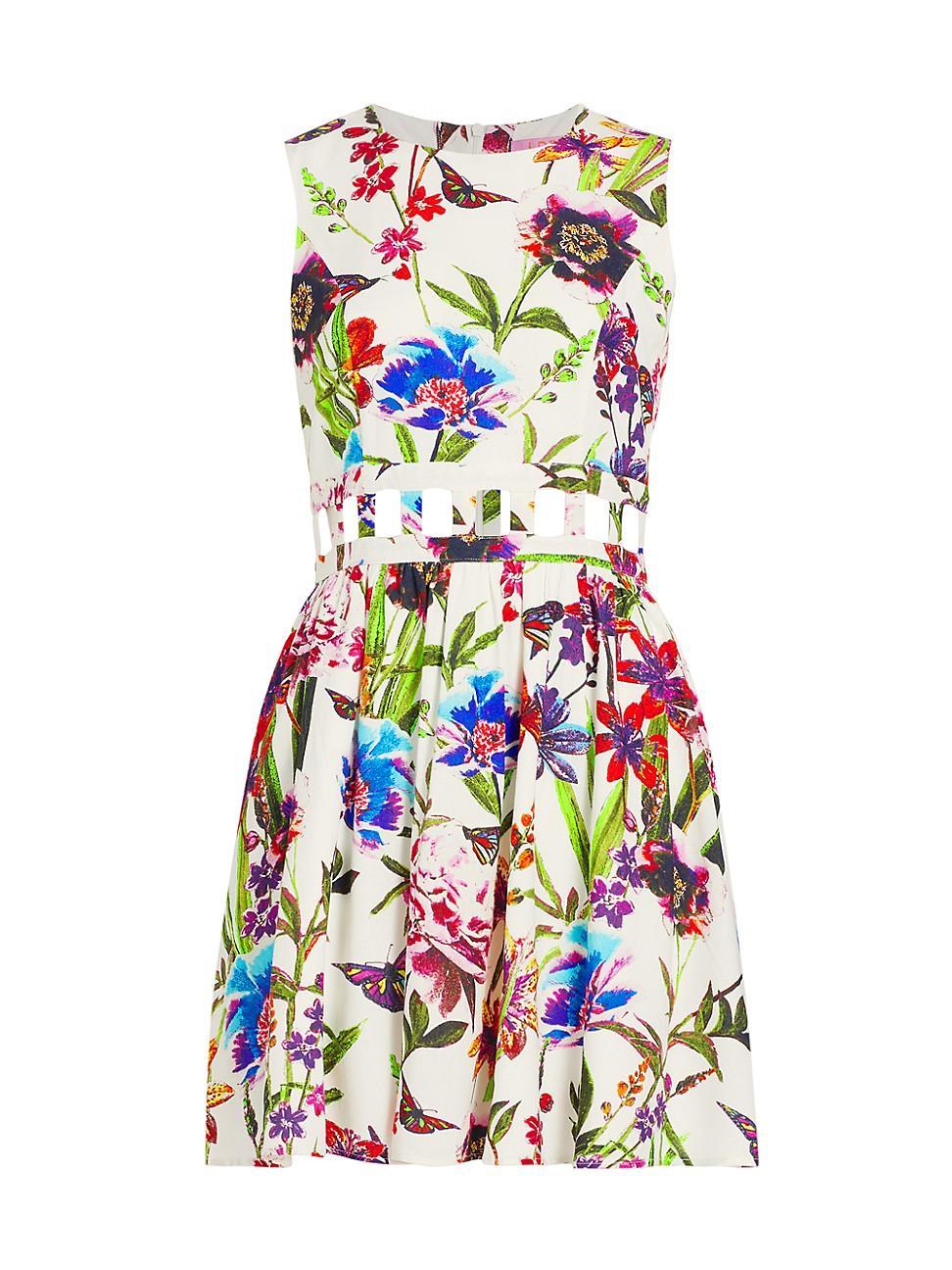 Womens Paris Floral Linen-Blend Cut-Out Minidress Product Image