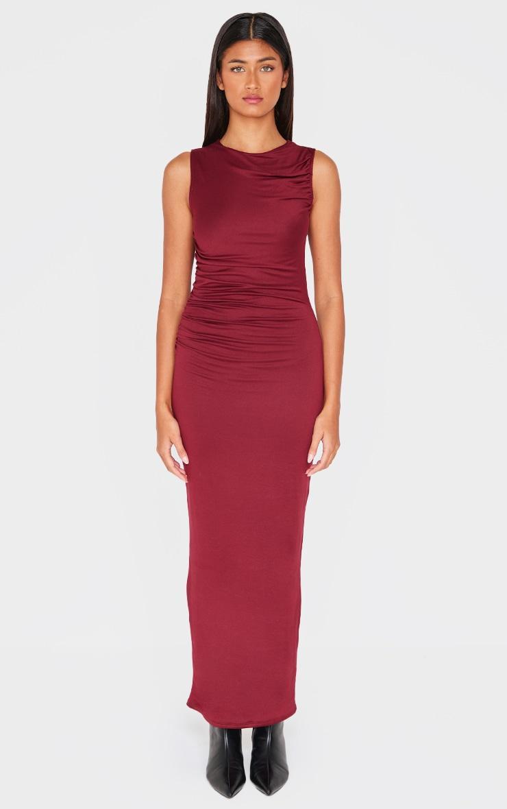 Burgundy Double Contour Ruched Detail Maxi Dress Product Image