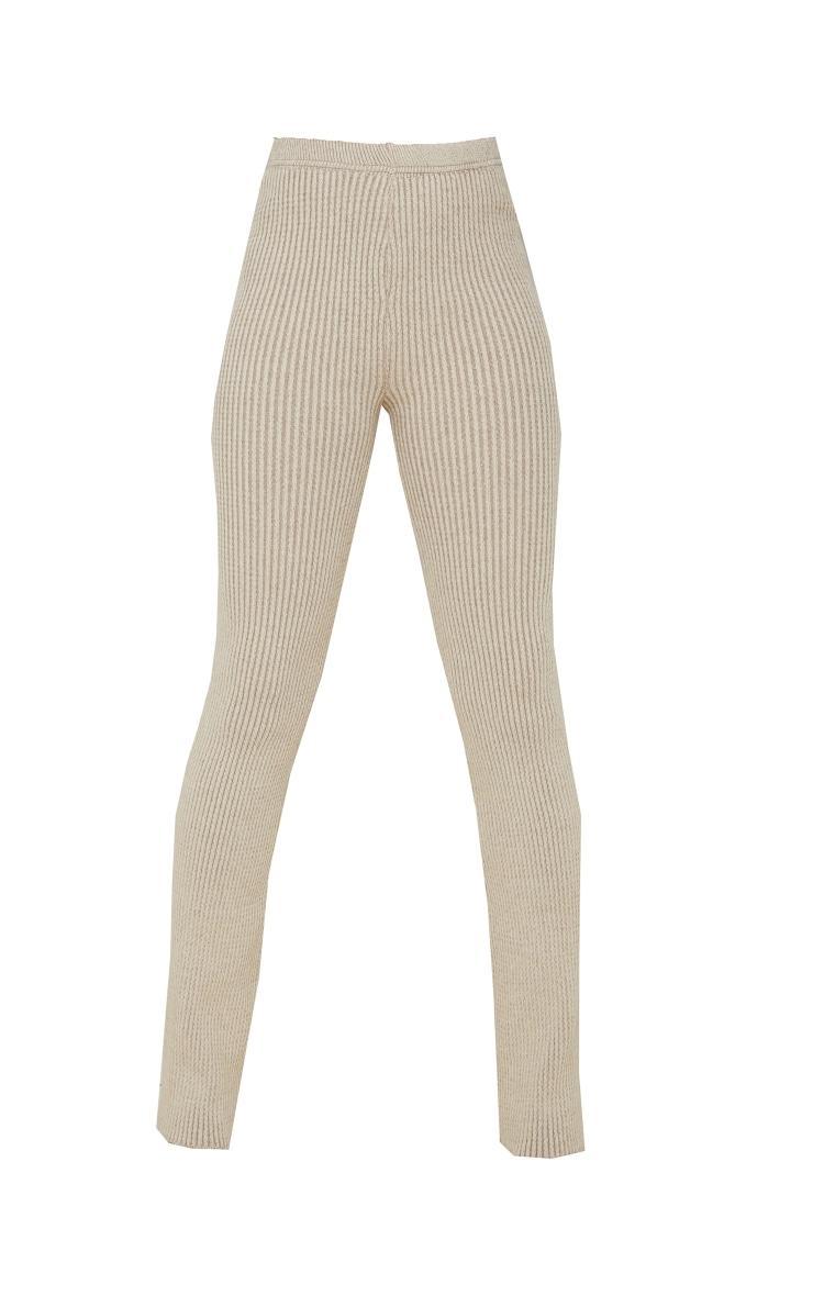 Tall Stone Contrast Knitted High Waisted Flared Pants Product Image