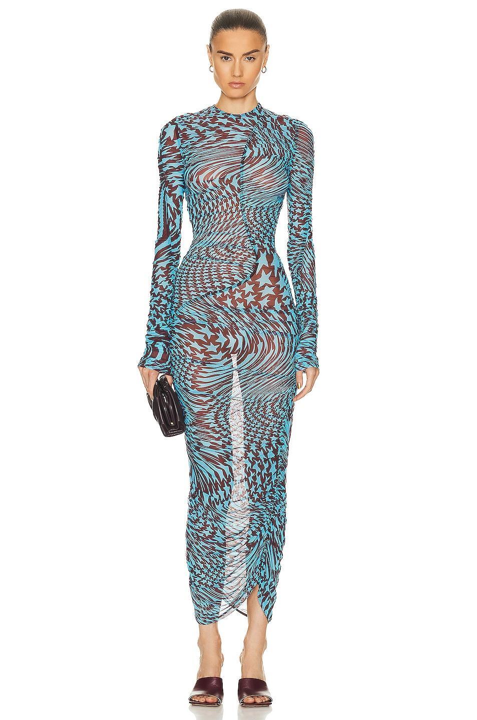 Mugler Printed Mesh Midi Dress Teal. (also in ). Product Image