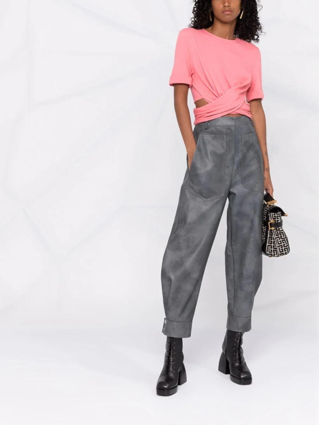 BALMAIN Twist-detail Cropped T-shirt In Pink Product Image