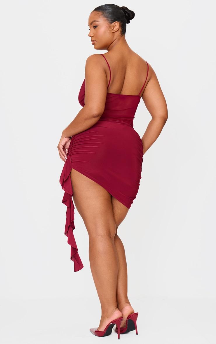 Plus Wine Double Layer Slinky Mesh Panel Bodycon Dress Product Image