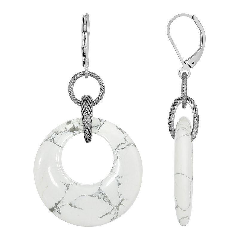 1928 Jewelry Silver Tone White Howlite Round Hoop Drop Earrings Product Image