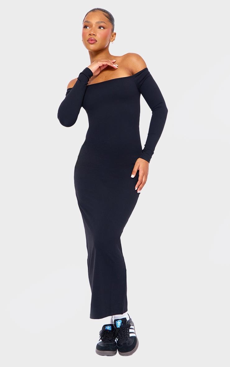 Black Snatched Sculpt Bardot Midaxi Dress Product Image