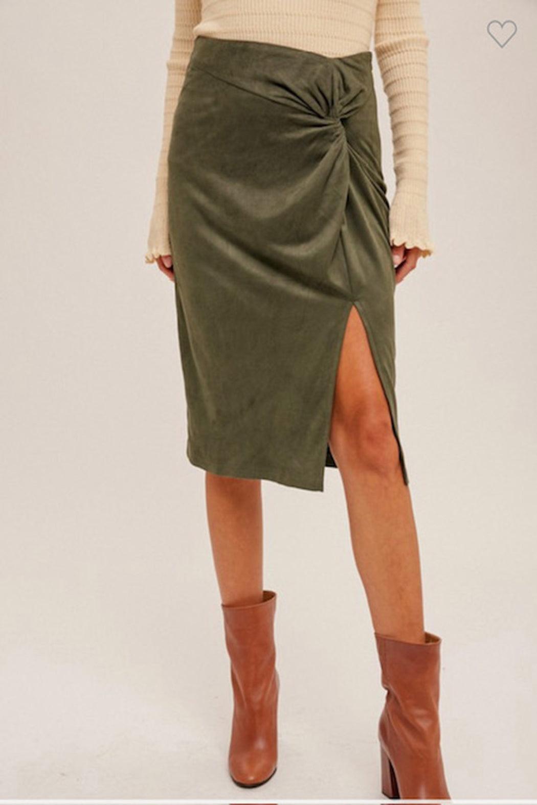 Olive Suede Skirt Product Image