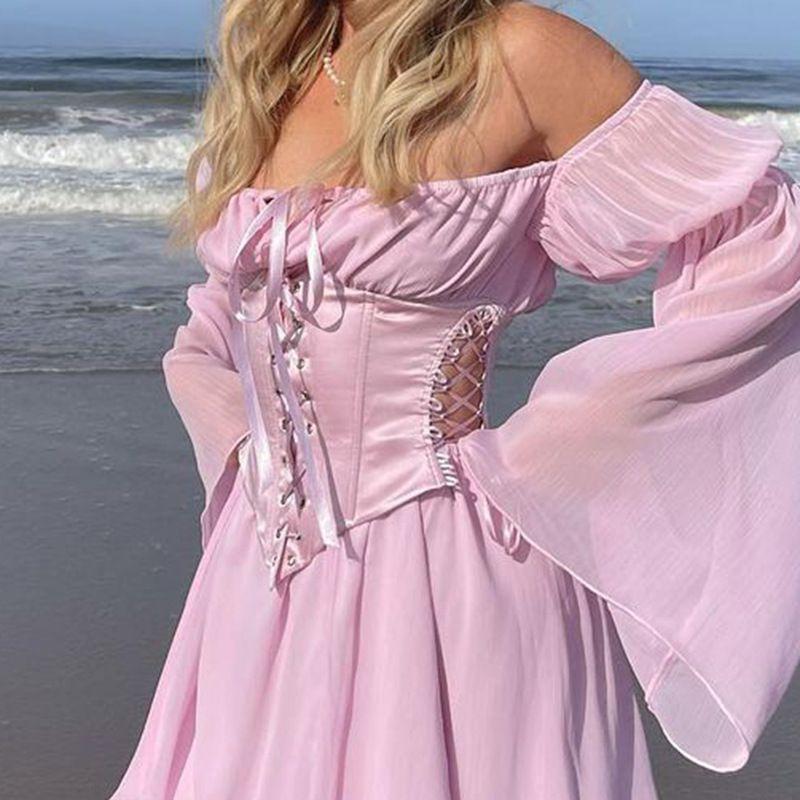 Bell-Sleeve Mini Dress / Corset Belt Product Image