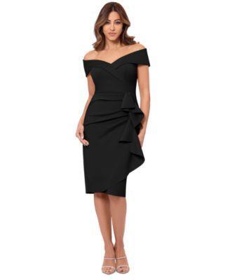 XSCAPE Short Scuba Off The Shoulder Ruffle Women's Dress Product Image