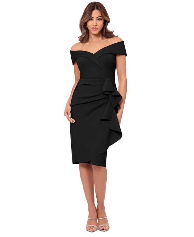 Xscape Womens Off-The-Shoulder Sweetheart Ruffle Dress Product Image