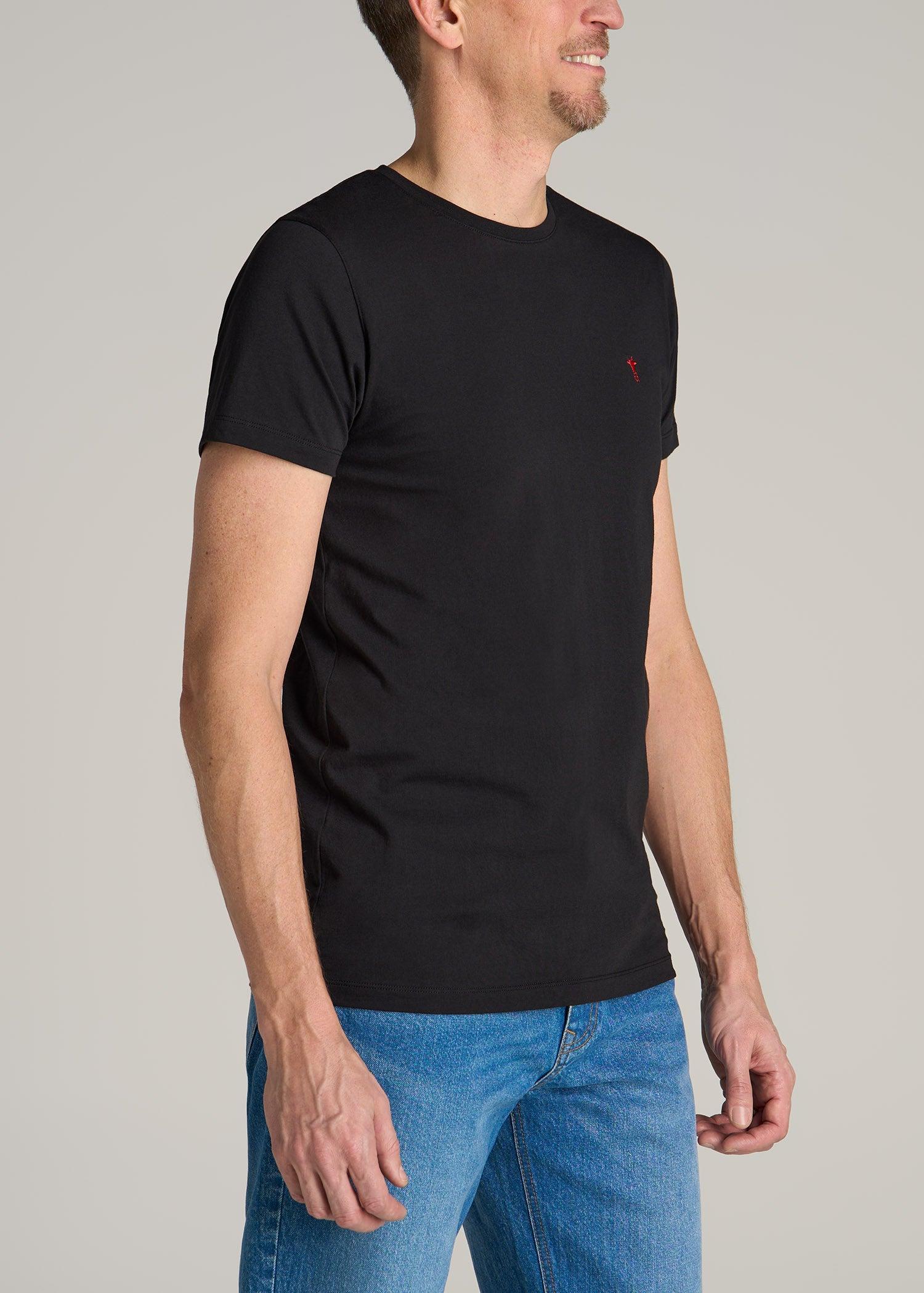 MODERN-FIT Embroidered Logo Crewneck T-Shirt for Tall Men in Black Male Product Image