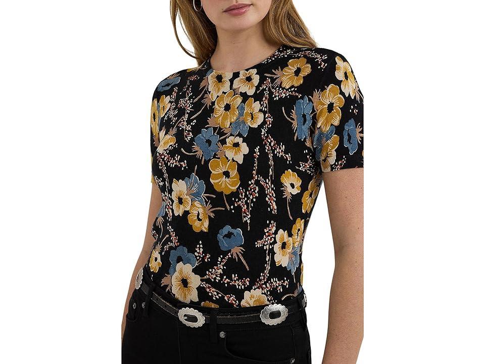 Lauren Ralph Lauren Floral Cotton-Blend Short-Sleeve Sweater Multi) Women's Clothing Product Image