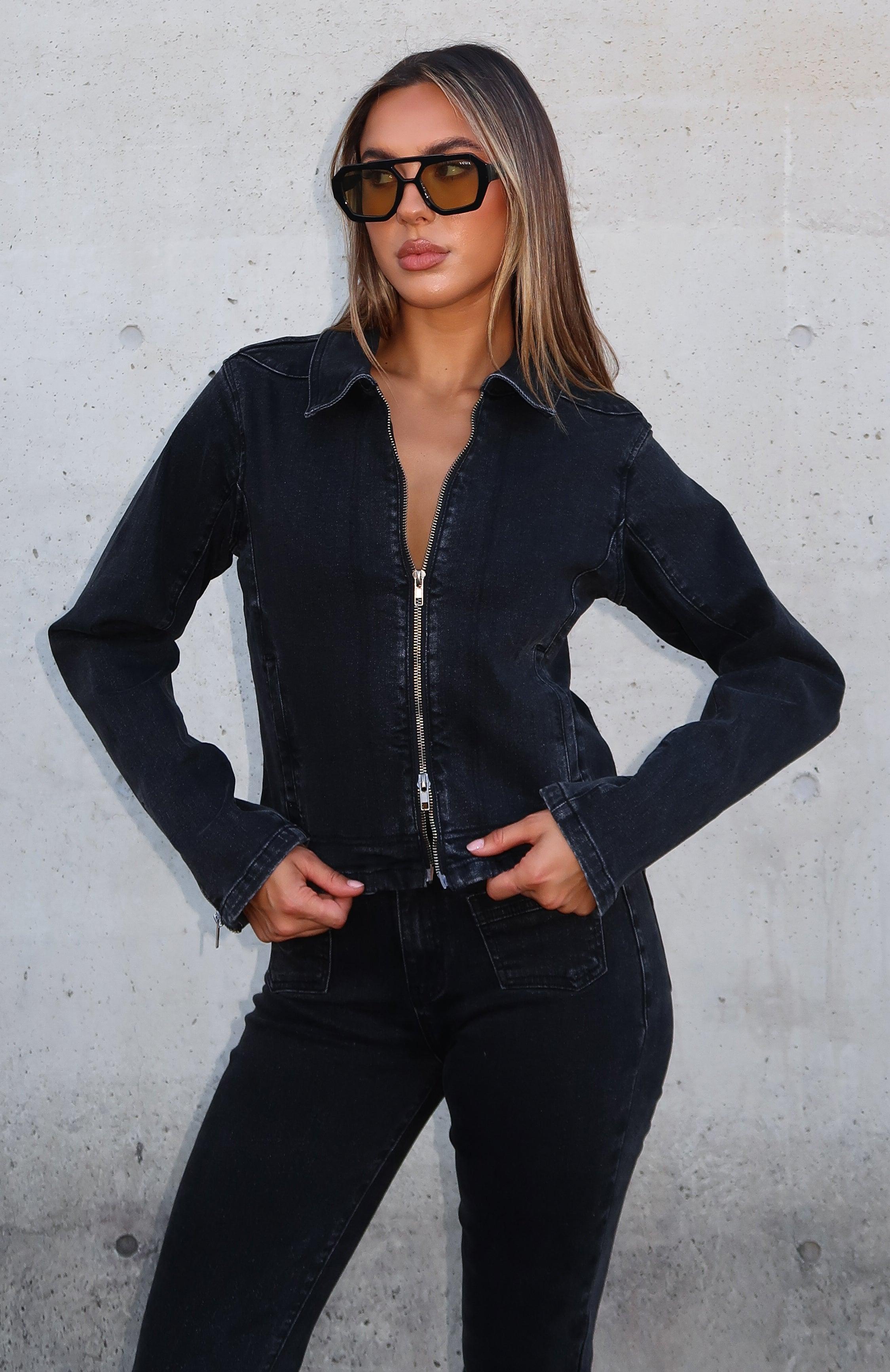 Kayla Denim Jacket Black Acid Wash Product Image