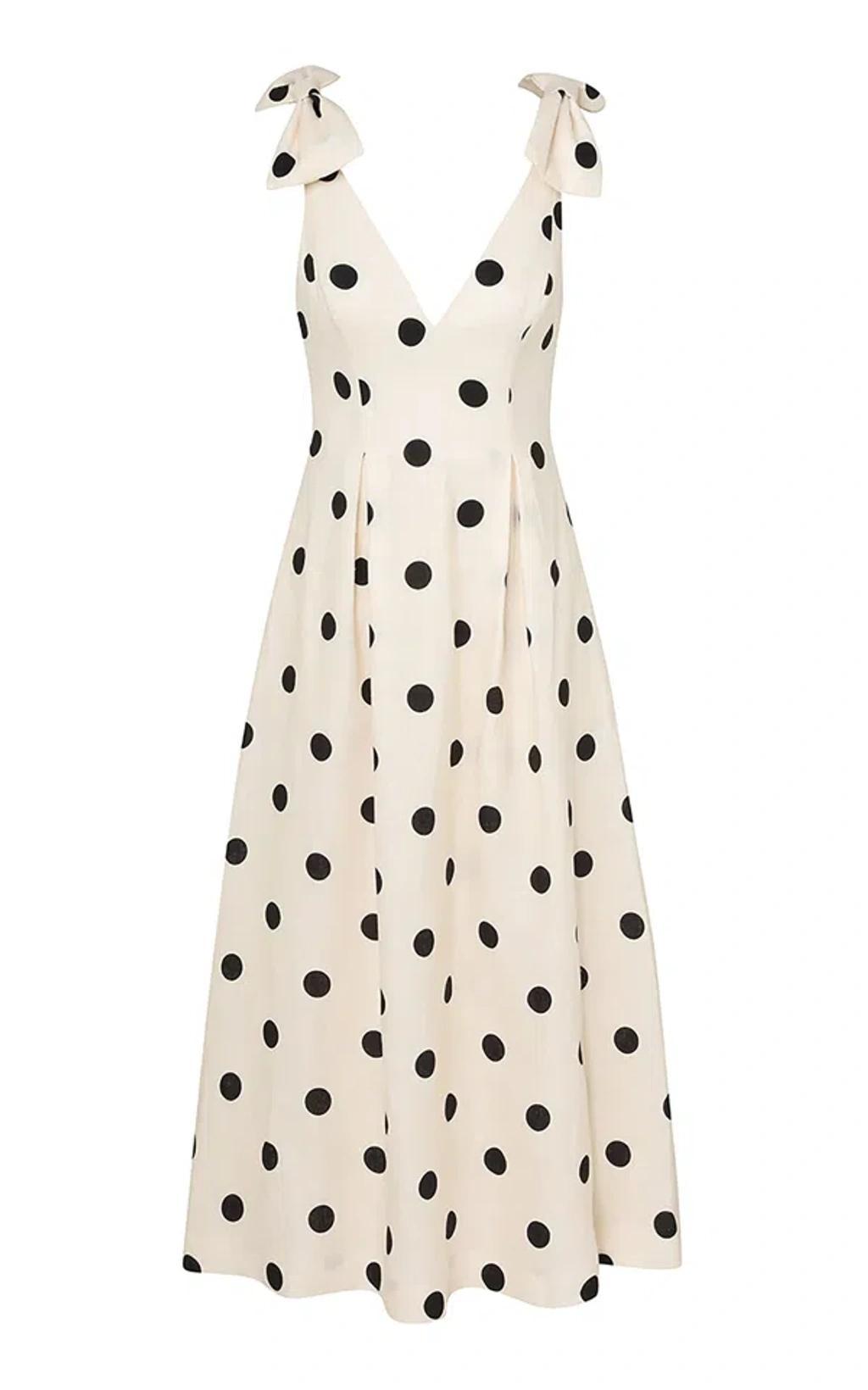 ZIMMERMANN Crush Polka-dot Linen Midi Dress In White Product Image