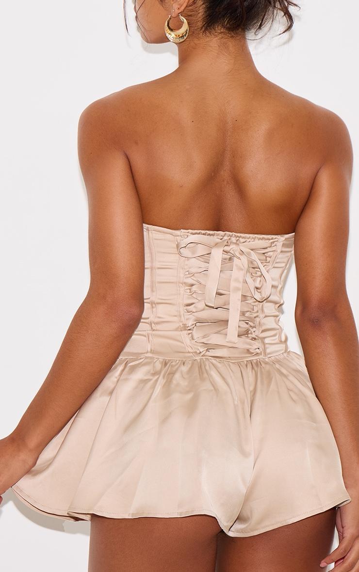 Champagne Satin Corset Detail Bandeau Romper Product Image