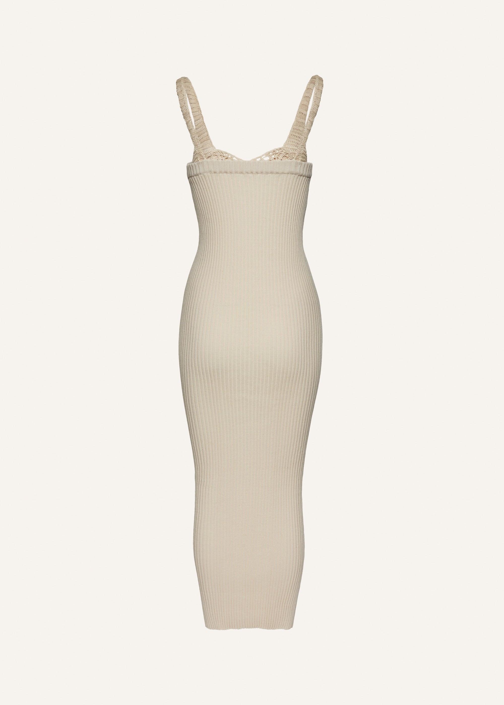 Crochet bra ribbed knit dress in cream Product Image