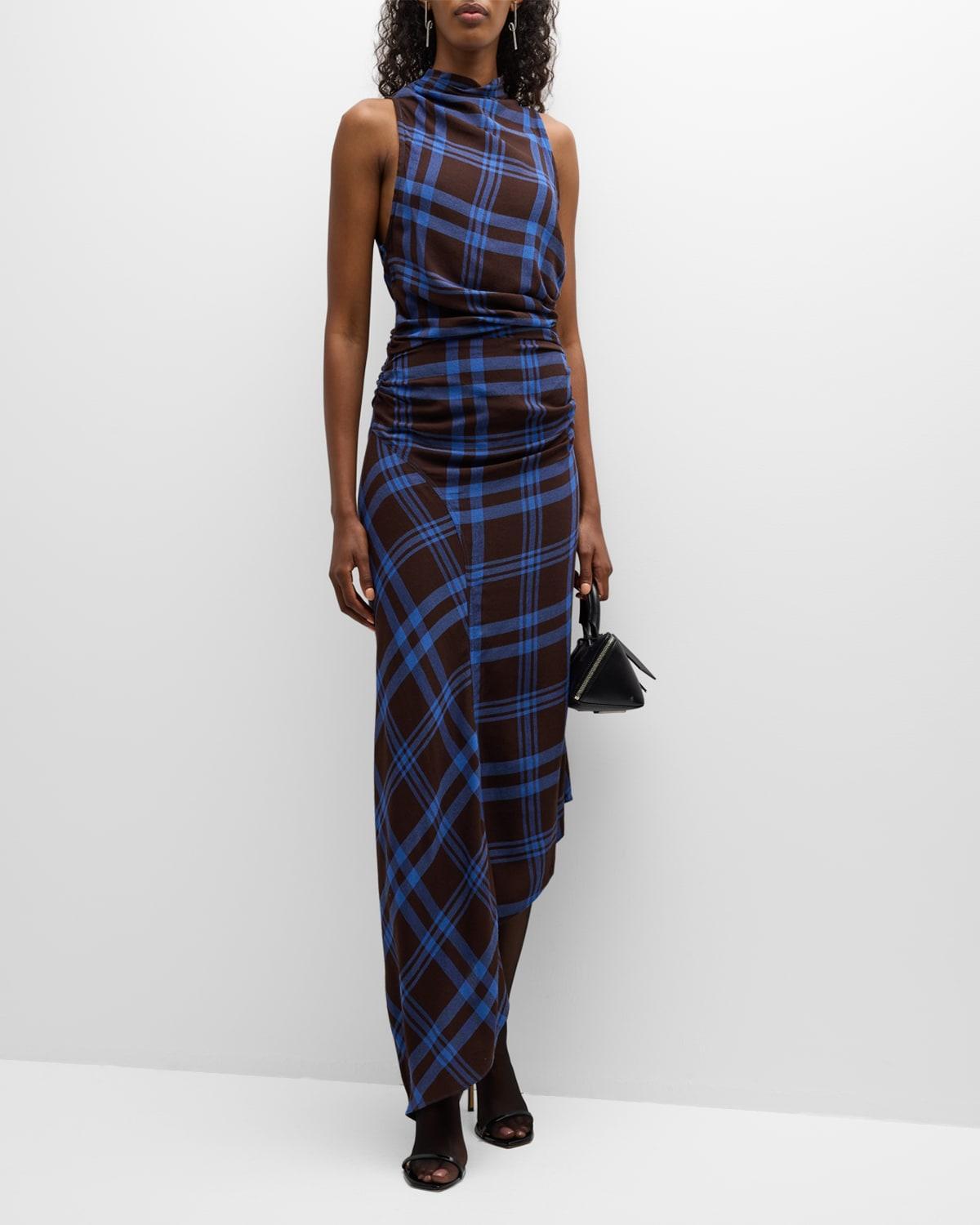 Iggy Plaid Draped High-Neck Maxi Dress Product Image