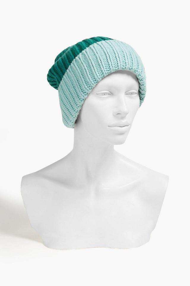 Two-tone Ribbed Merino Wool And Cashmere-blend Beanie In Forest Green Product Image