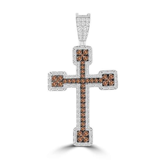 Men's 2-1/2 CT. T.w. Champagne and White Diamond Cross Necklace Charm in 10K Gold Product Image