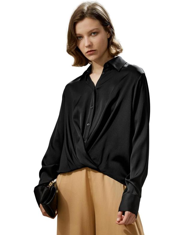 Hem Pleated Silk Blouse for Women Product Image