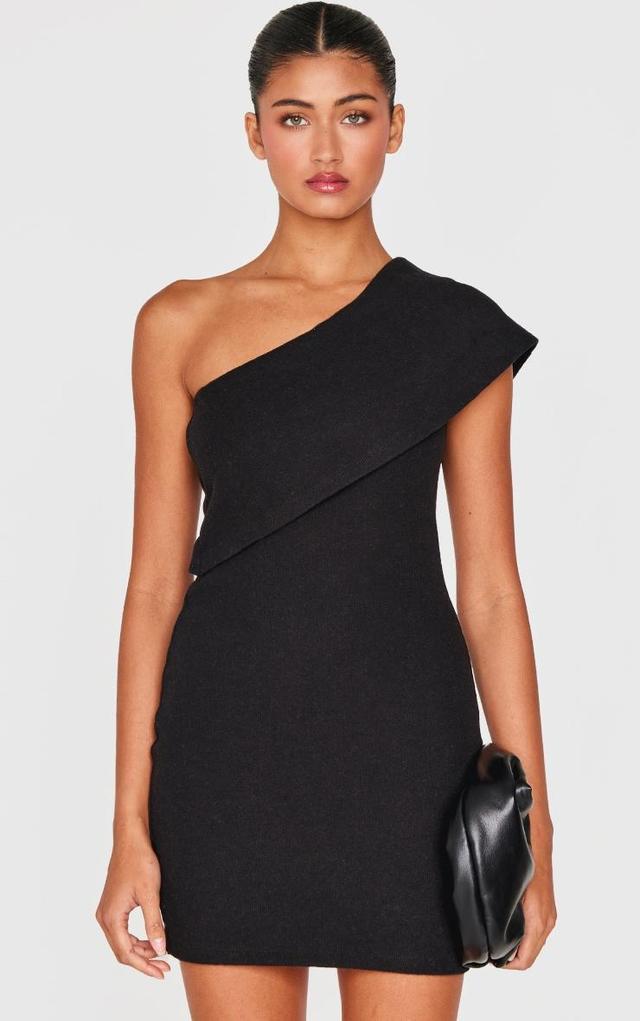 Black Heavy Rib Asymmetric Bodycon Dress Product Image