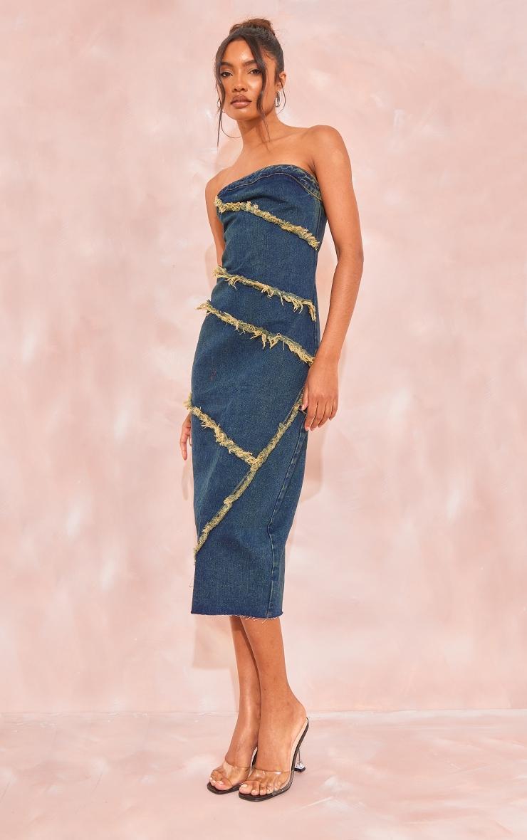 Tall Vintage Mid Wash Bandeau Denim Midi Dress Product Image