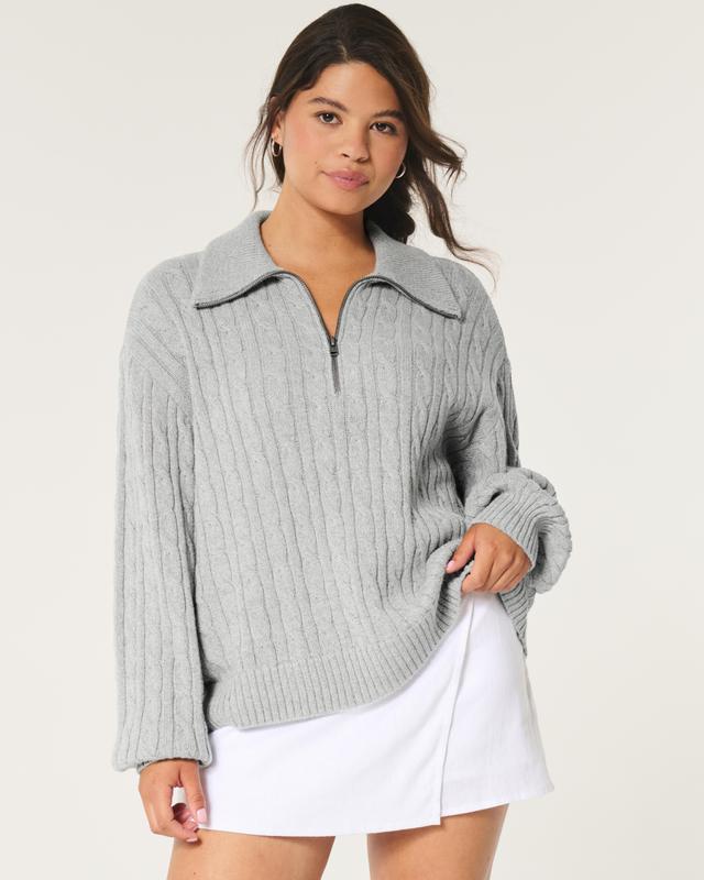 Oversized Cable-Knit Half-Zip Sweater Product Image