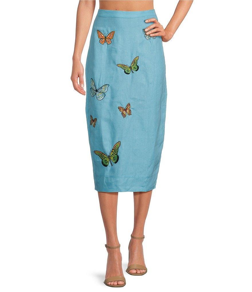 Fanm Mon Marion Embroidered Linen Midi Pencil Skirt Product Image