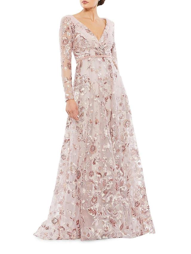 Womens Floral-Embroidered A-Line Gown Product Image