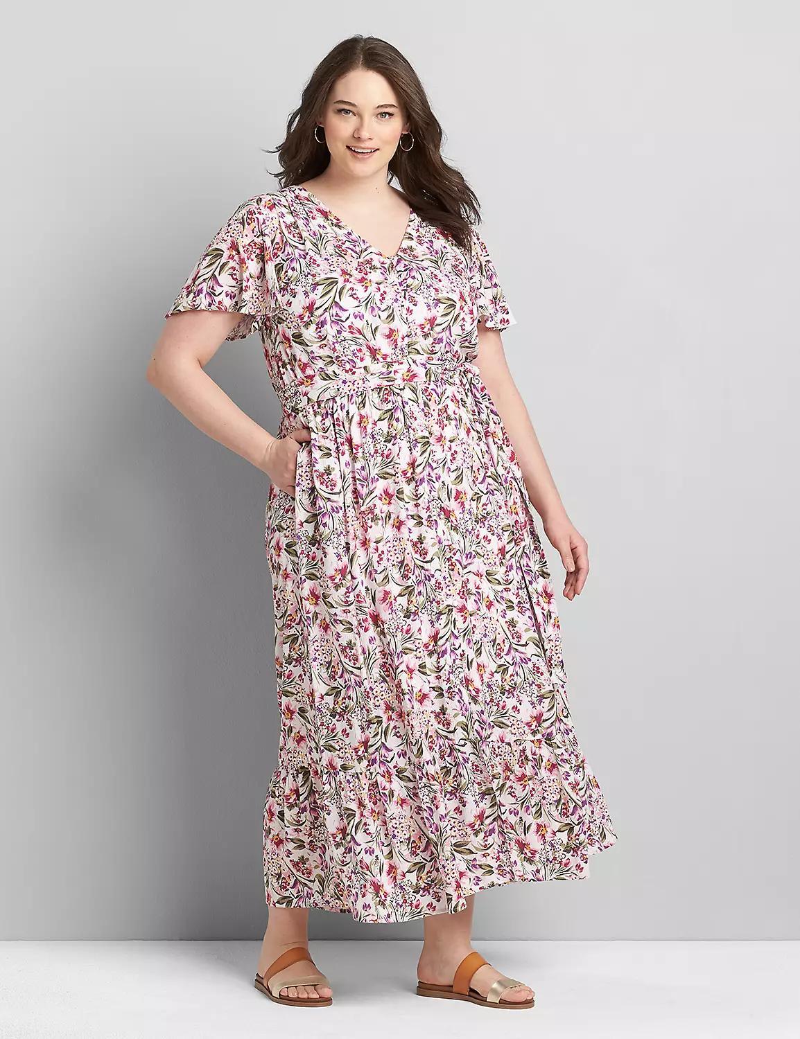 Flutter-Sleeve Button-Front Maxi Dress Product Image