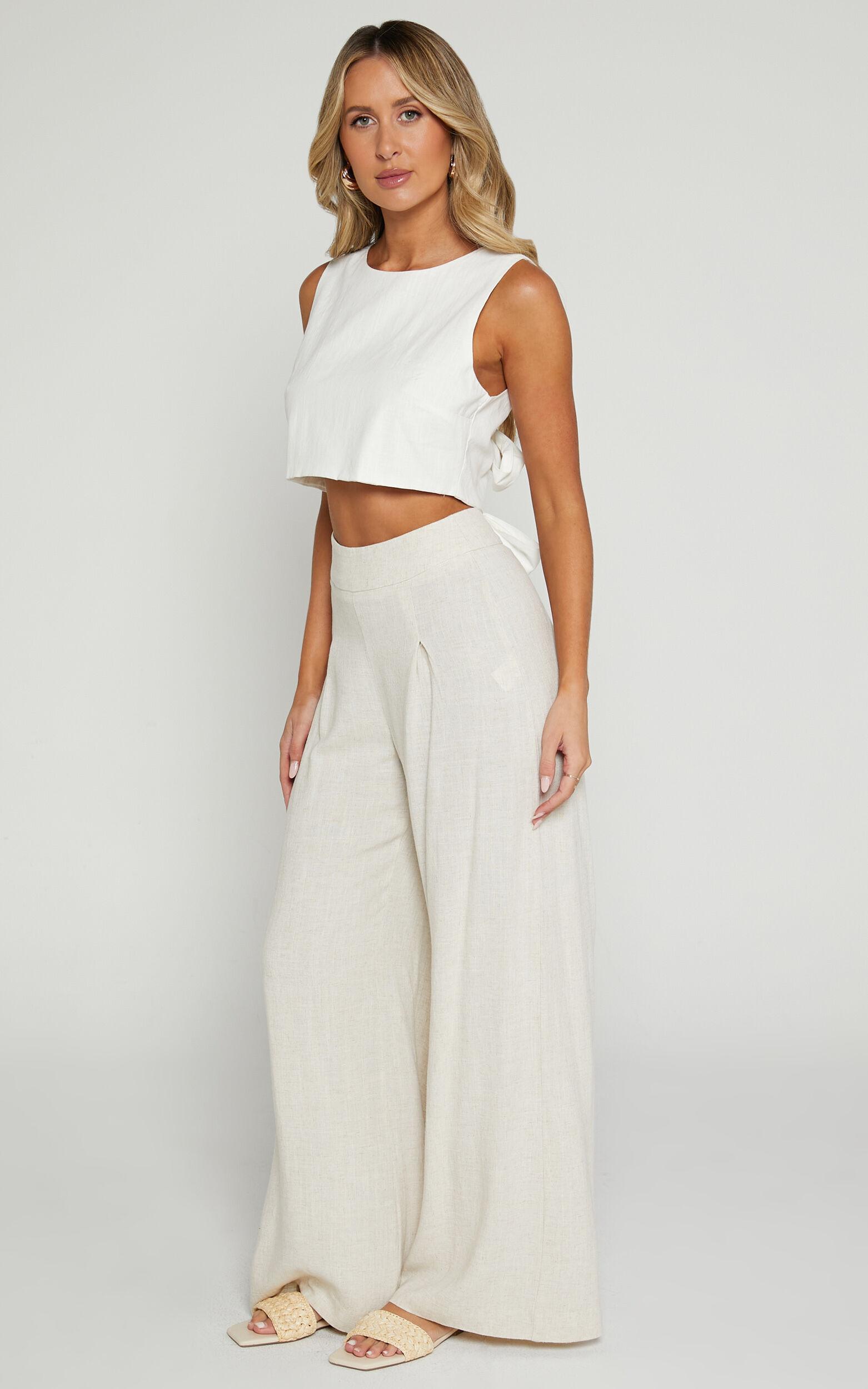 Alina Pants - Linen Look High Waisted Wide Leg Relaxed Pants in Natural Product Image