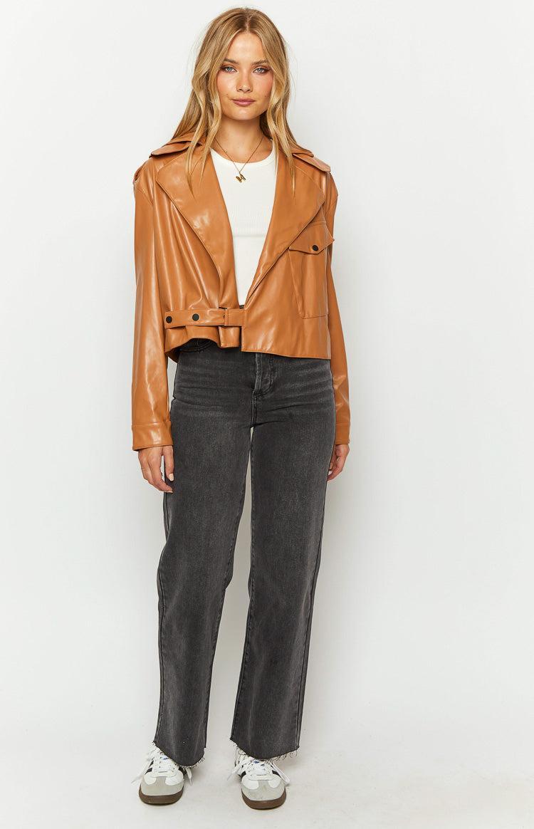 Blaze Bolt Tan PU Leather Jacket Product Image