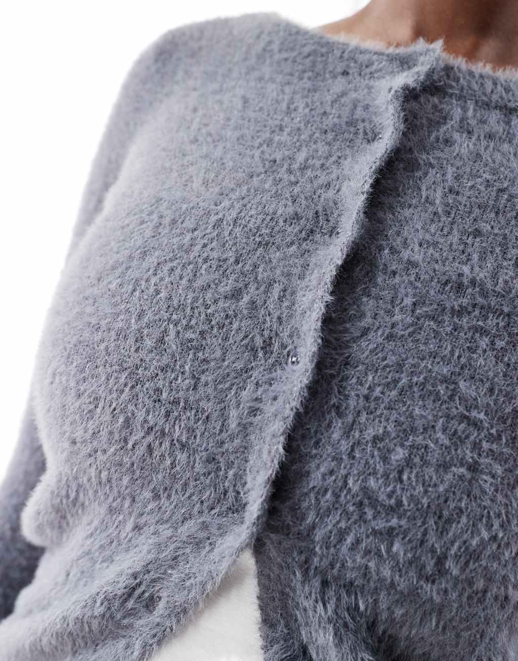 Daisy Street fluffy knit micro cardigan in charcoal Product Image