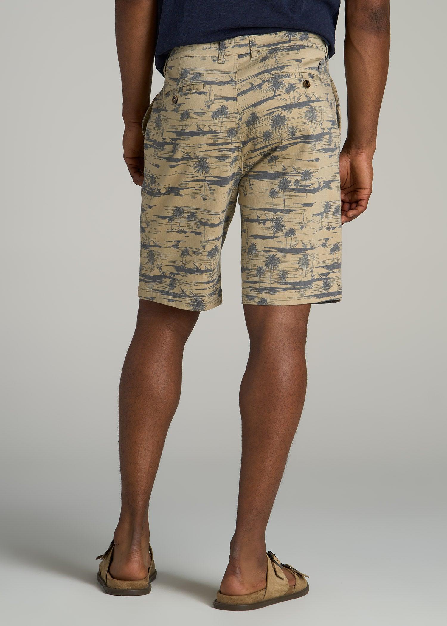 Printed Stretch Cotton Shorts for Tall Men in Grey Oceanic Print Product Image