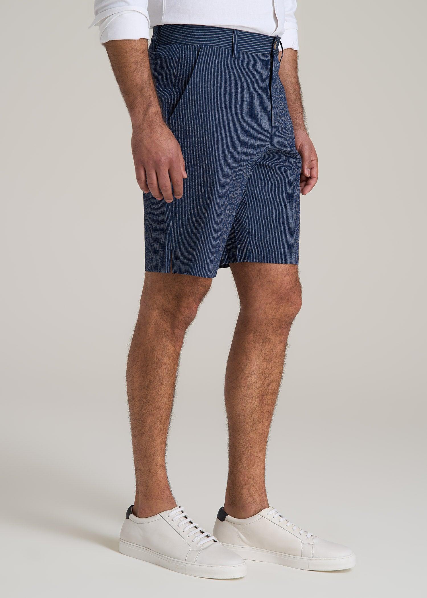 Seersucker Shorts for Tall Men in Navy and Off White Stripe Male Product Image