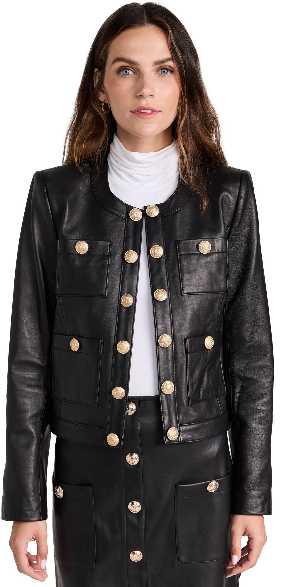 Womens Jayde Collarless Leather Jacket Product Image