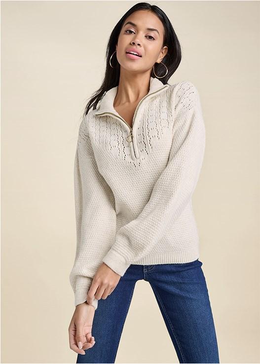 Lace Detail Quarter Zip Sweater Product Image