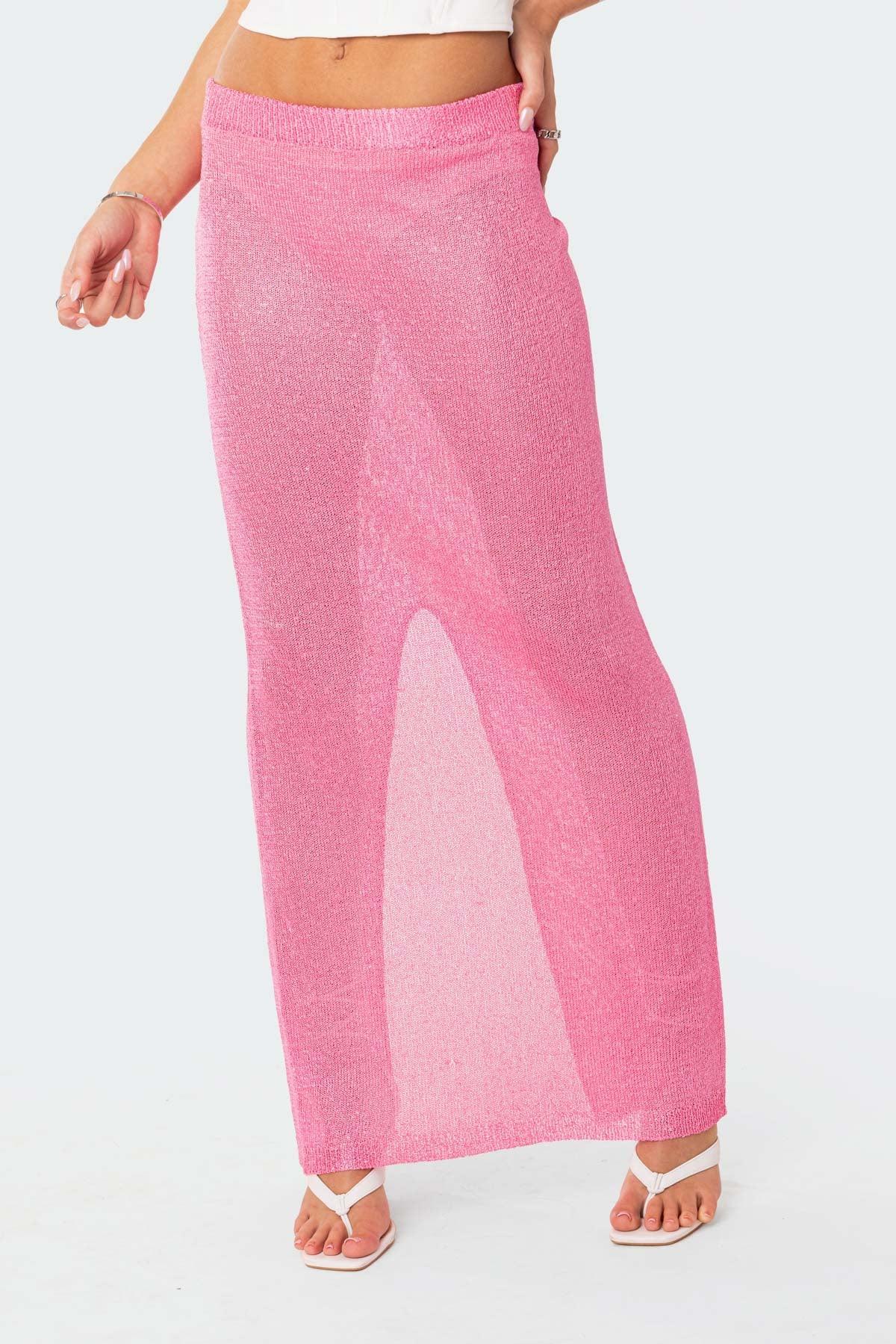 Micro Sequin Sheer Knit Maxi Skirt Product Image