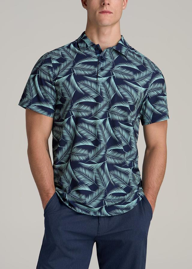 Coastal Perforated Tall Men's Polo Shirt in Navy and Aqua Palms Product Image