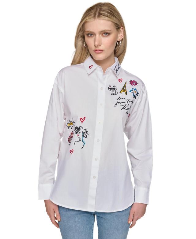 Karl Lagerfeld Paris Womens Cotton Oversized Whimsy Shirt Product Image