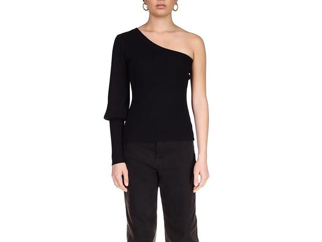 Sanctuary One Shoulder Rib Sweater (Black) Women's Clothing Product Image