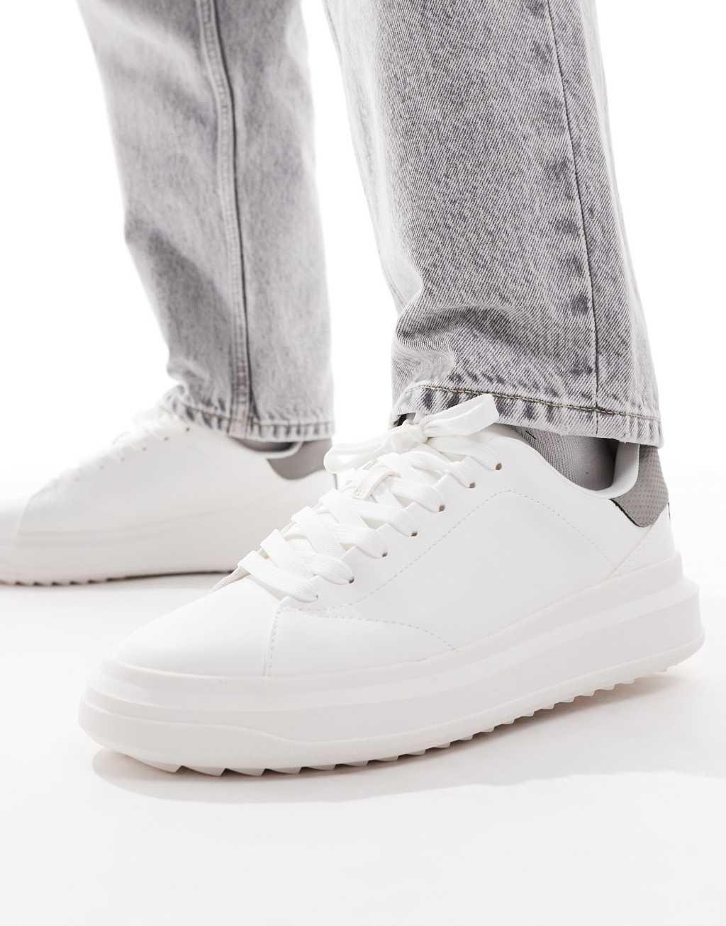 Bershka gray back tab sneakers in white  Product Image