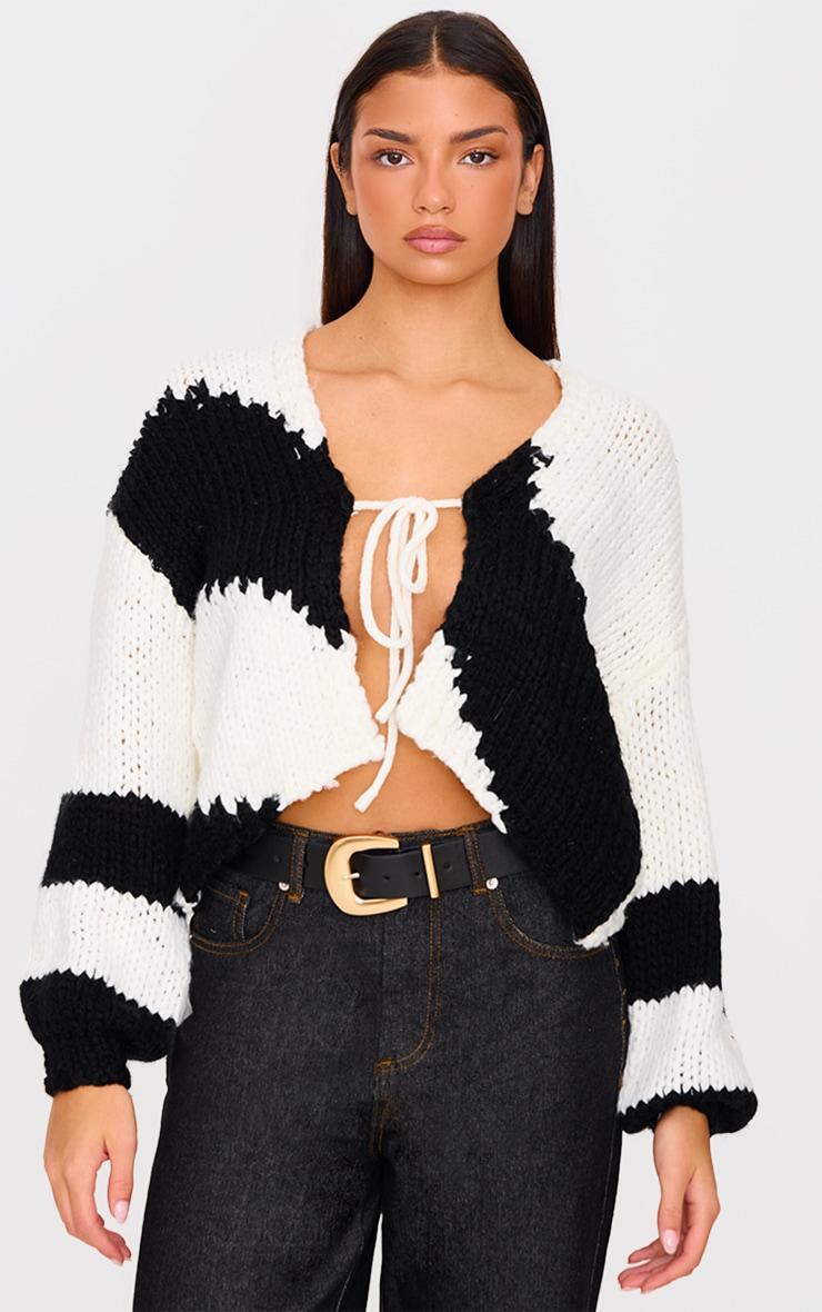 Monochrome Chunky Knit Tie Front Cardigan product image