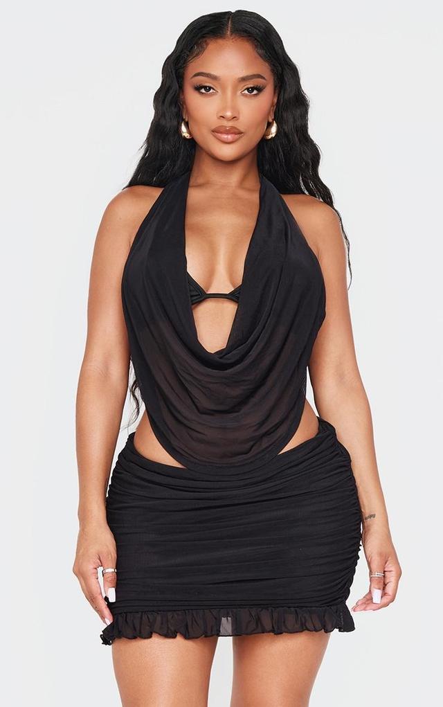 Shape Black Mesh Halter Cowl Neck Top Product Image