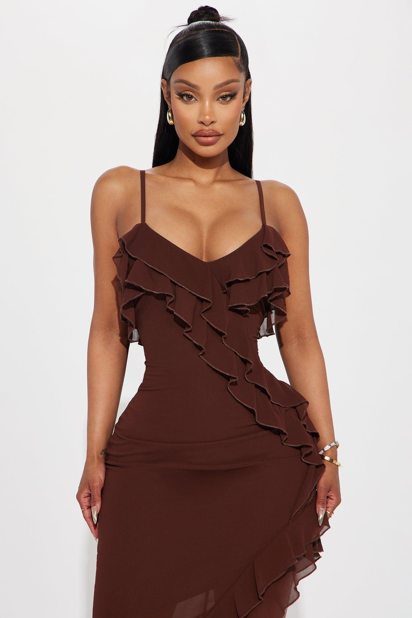 Kristi Ruffle Maxi Dress - Chocolate Product Image