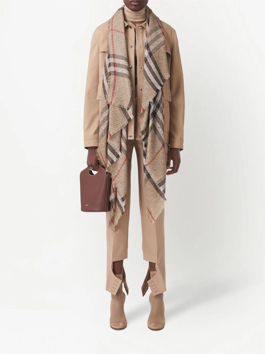 Giant Check Wool And Silk Scarf In Beige Product Image