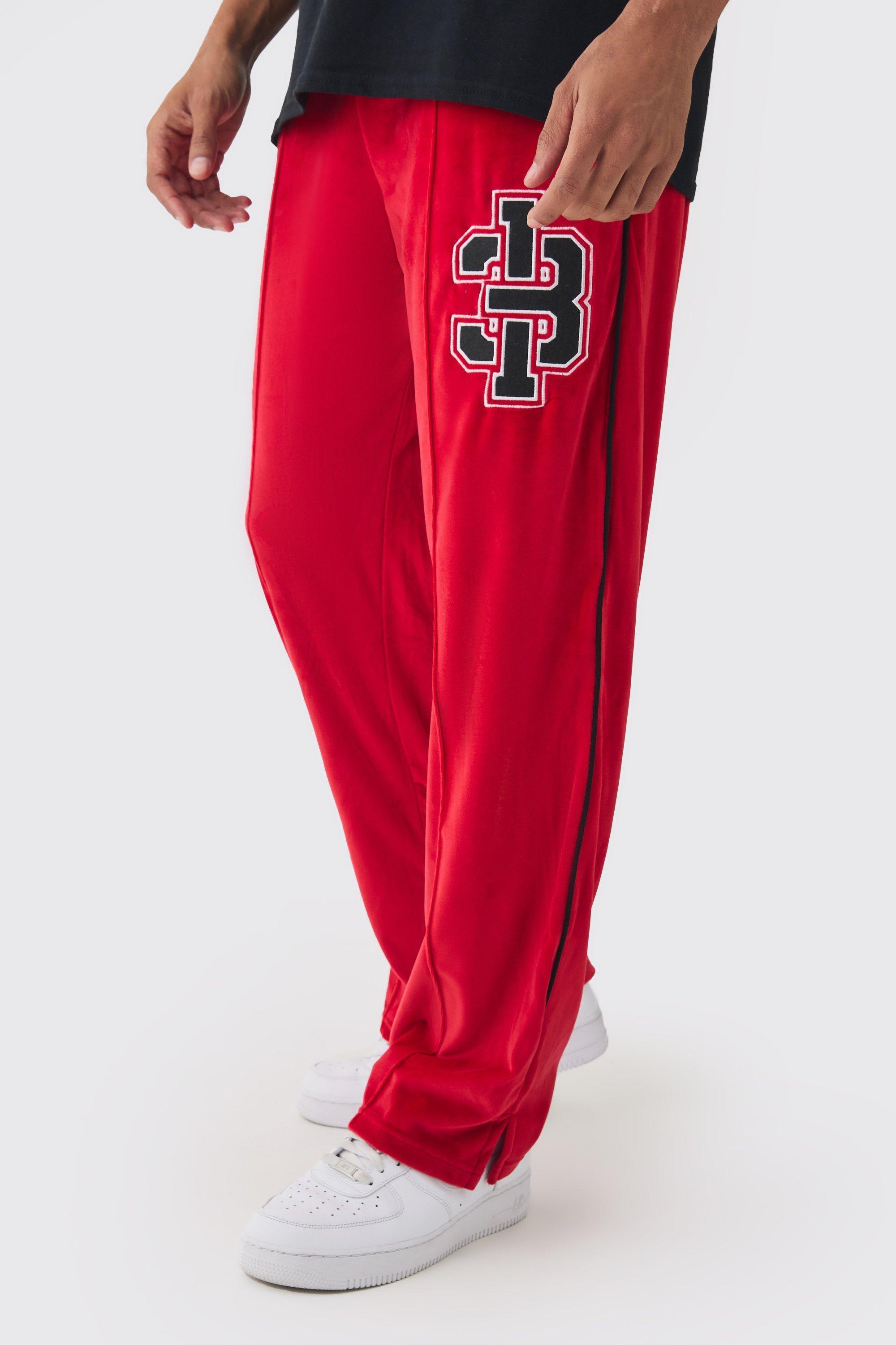 Straight Leg Varsity Velour Sweatpants | boohooMAN USA Product Image