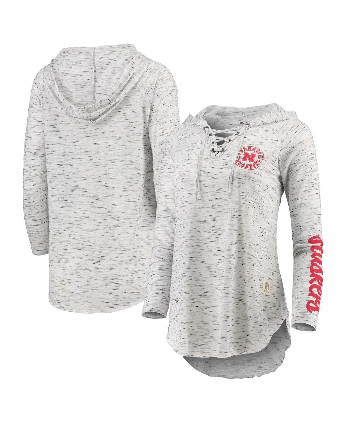 Womens Pressbox Gray Nebraska Huskers Space Dye Lace-Up V-Neck Long Sleeve T-shirt Product Image