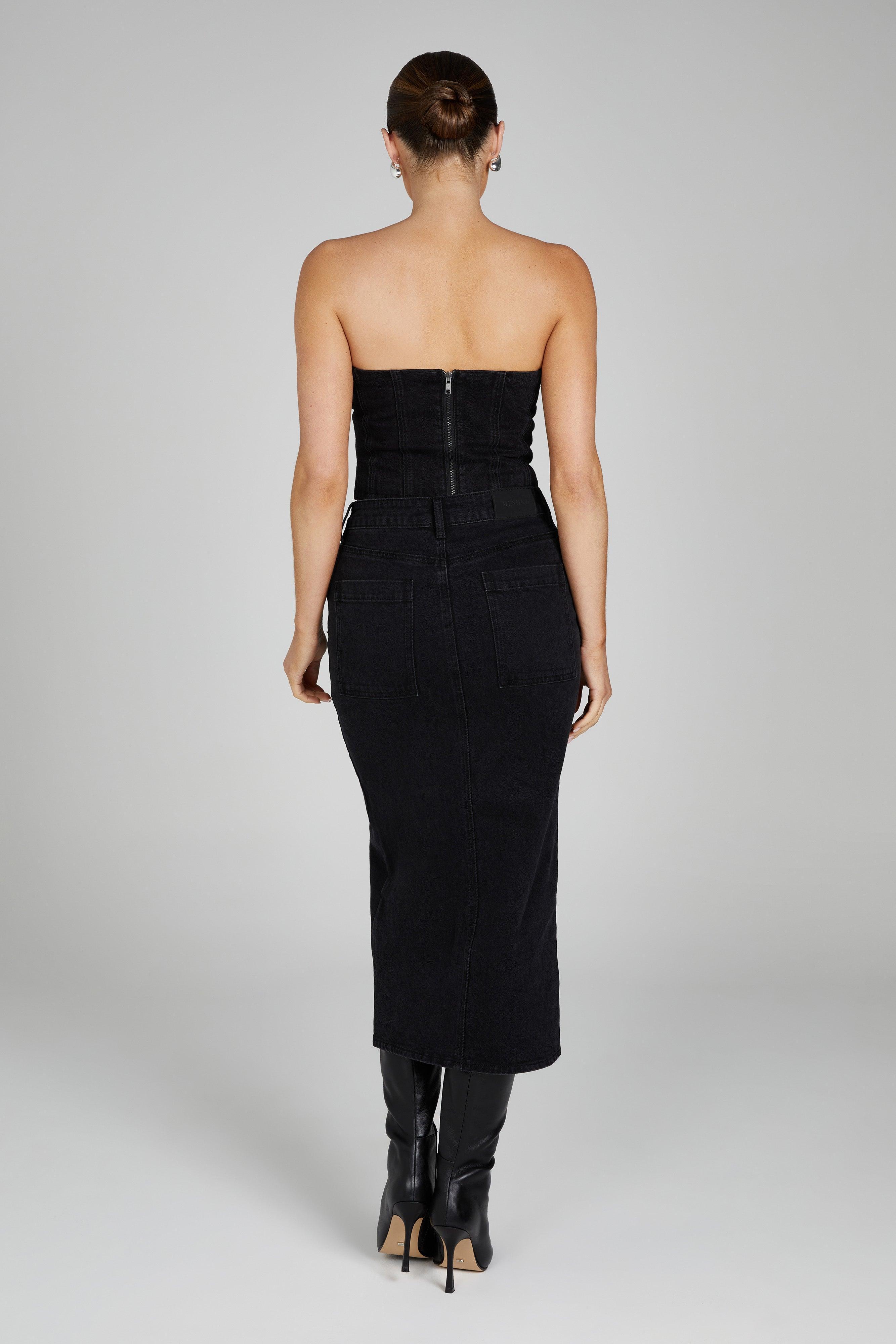 Acacia Denim Midi Skirt - Washed Black Product Image